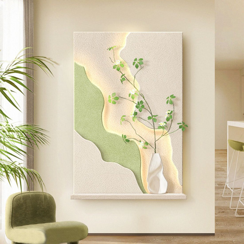 Art mural moderne en bois manufacturé moderne en grès pour le salon, H 47,24 po x l 31,5 po, Vert