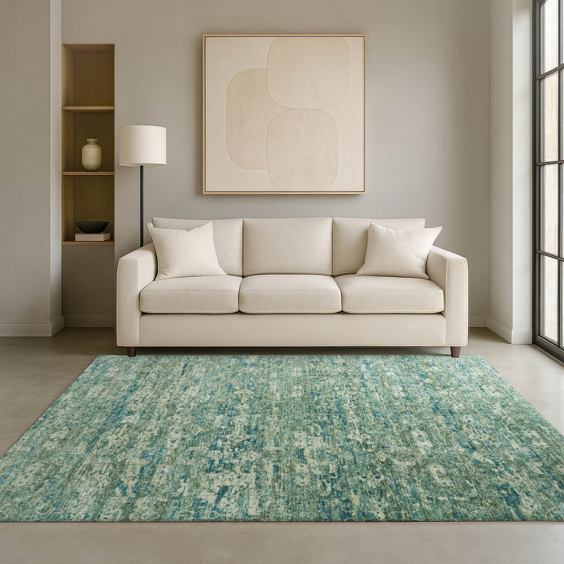Premium Machine Washable Mayfield AMF2324 Ikat Rug, Teal, 8' x 10'
