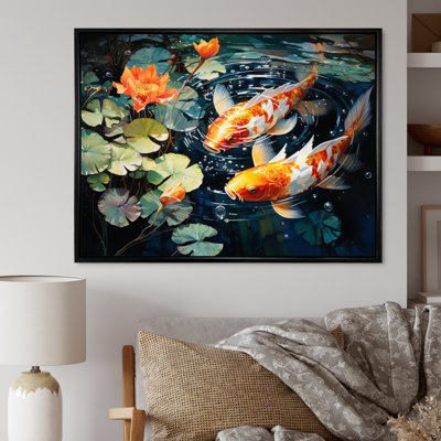 Japan Yellow And Red Golden Koi III - Japan Art Framed Wall Art