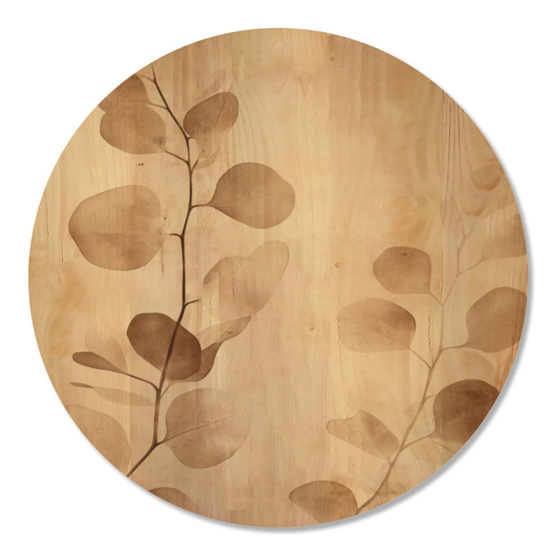 Neutre Eucalyptus calme I - art mural rond en bois botanique, 36" Round, Rond