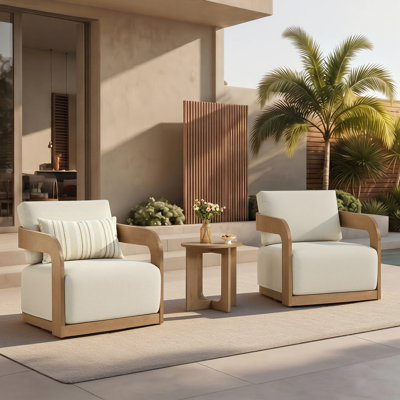 3-Piece Outdoor Set With 2 Swivel Chairs And Geometric Side Table For Patio Conversation