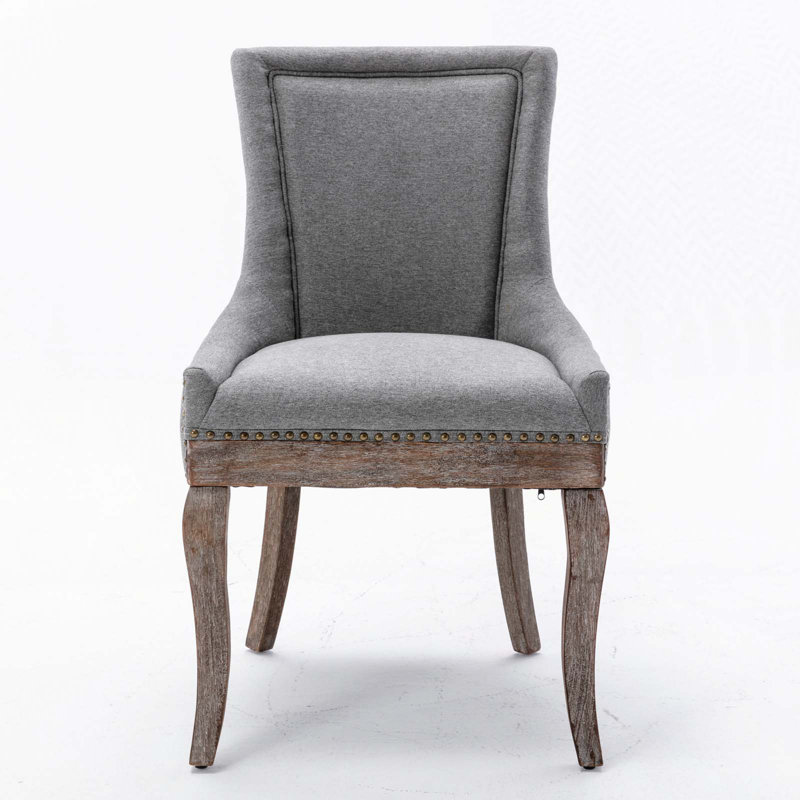 A&a furniture ultra side dining chairs | set of 2 | thickened fabric, solid wood legs | bronze nailhead, Gray Incorrect