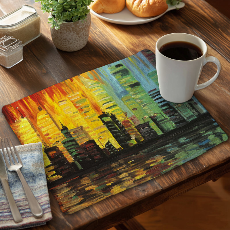 City with Color Tones | Blue Braided Polyester Placemat