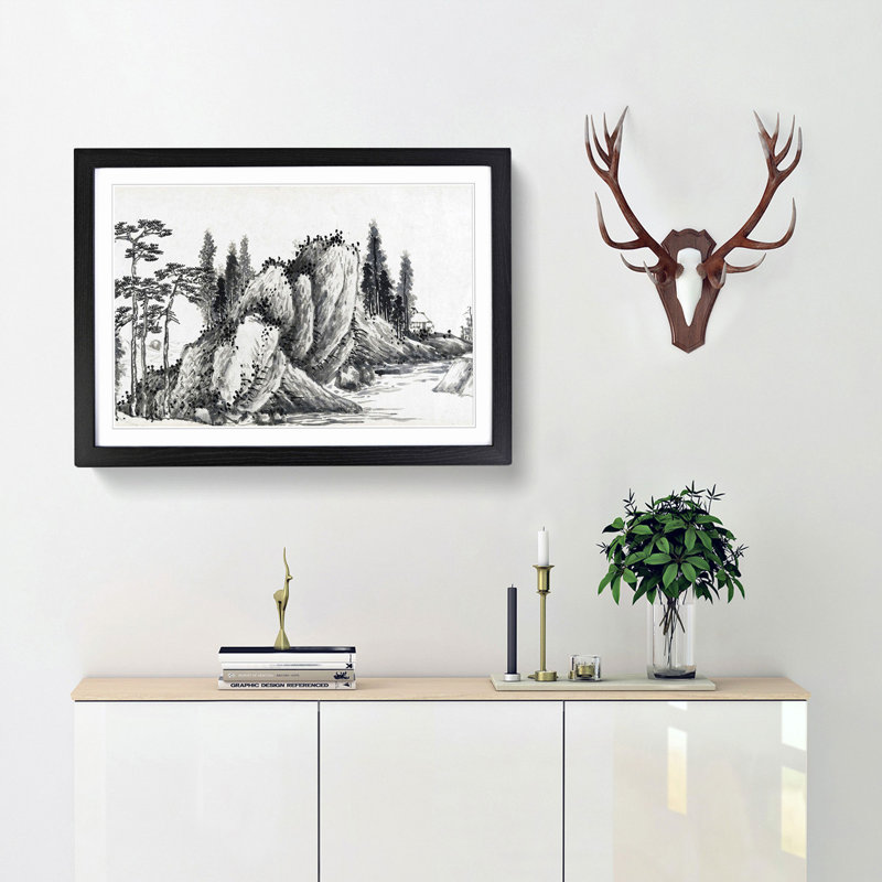 Landscape Vol.7 by Shen Zhou - Picture Frame Painting Print, 27cm H x 36cm W x 2cm D, Black Framed