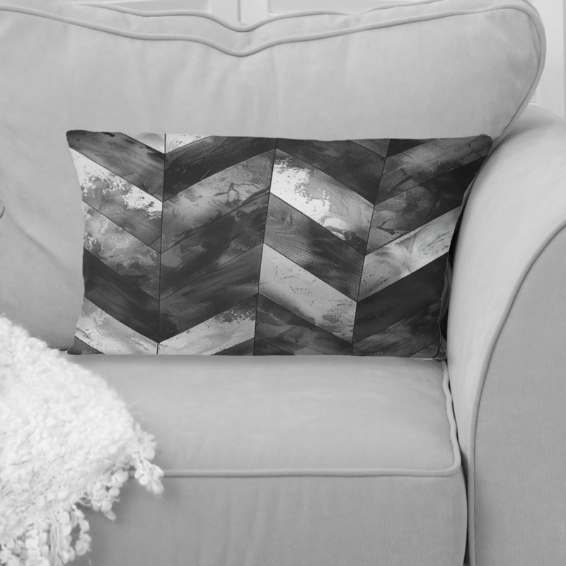 Grey White Charcoal Herringbone I - Transitional Lumbar Pillow