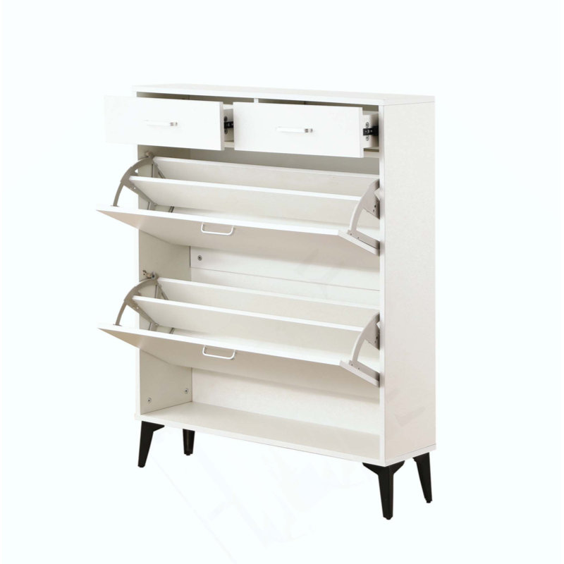 Large size Shoe Cabinet,Free Standing Tipping Bucket Shoe Rack Organizer with 2 Flip Drawers&2 Drawer,Modern Tipping Bucket for Entryway, Hallway, Bedroom