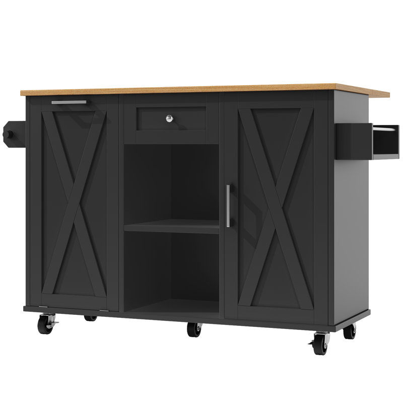 Kitchen Island With 2 Doors And 2 Drawer, Black