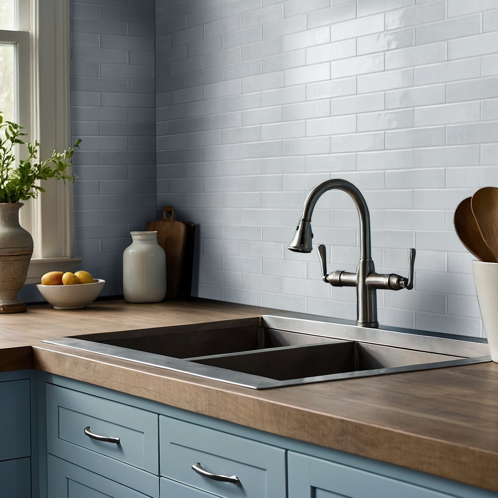 Renzo Glossy Ceramic Subway Wall Tile, Sky