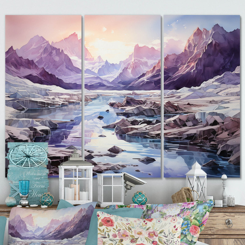 Impression sur toile mauve Glacier Glacial Glow 3 pièces, H 32 po x l 48 po x P 1 po