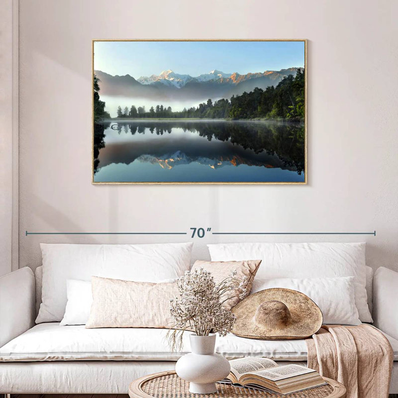 Réflexion du lac Matheson, Cadre flottant en bois naturel, 43 po x 29 po