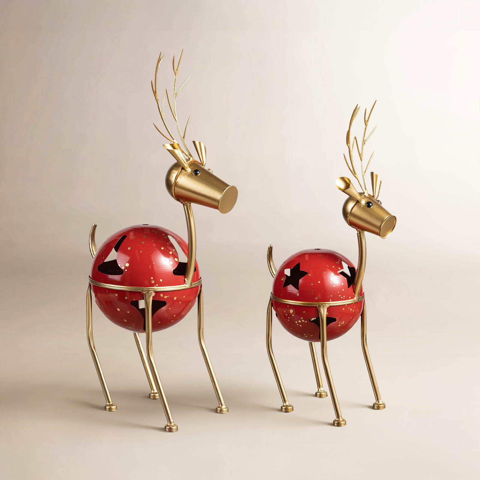 2-Piece Metal Reindeer Bell Holiday Accent Set