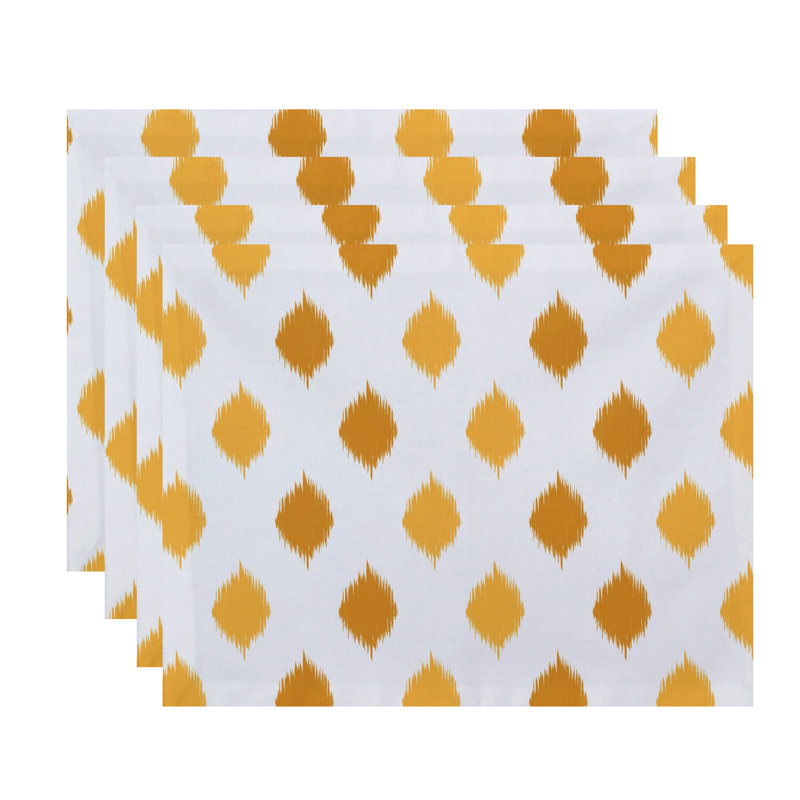 Ensemble de 3 napperons à pois à imprimé ikat Scudder, Jaune