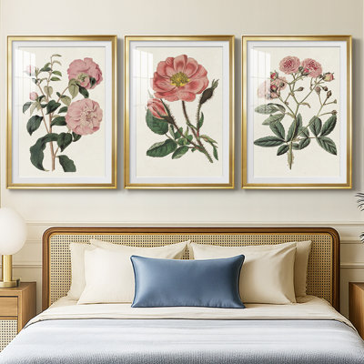 Pink Floral Mix IV  -Custom Framed  Premium Print W Matt - 3 Pieces
