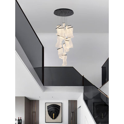 Black LED Chandelier With Acrylic Crumbled Sheet Pendants