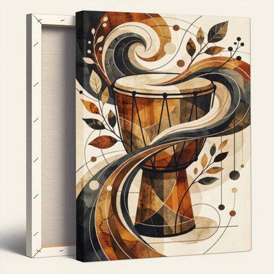 Natural Wood Framed,Canvas Wall Art for Living Room, Bedroom, Office or Entryway – Decorative Wall Decor with Drum Nature