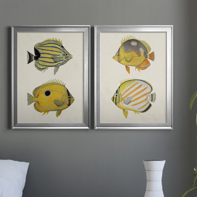 " Yellow And Gray Fish III " 2 - Pieces Painting Print