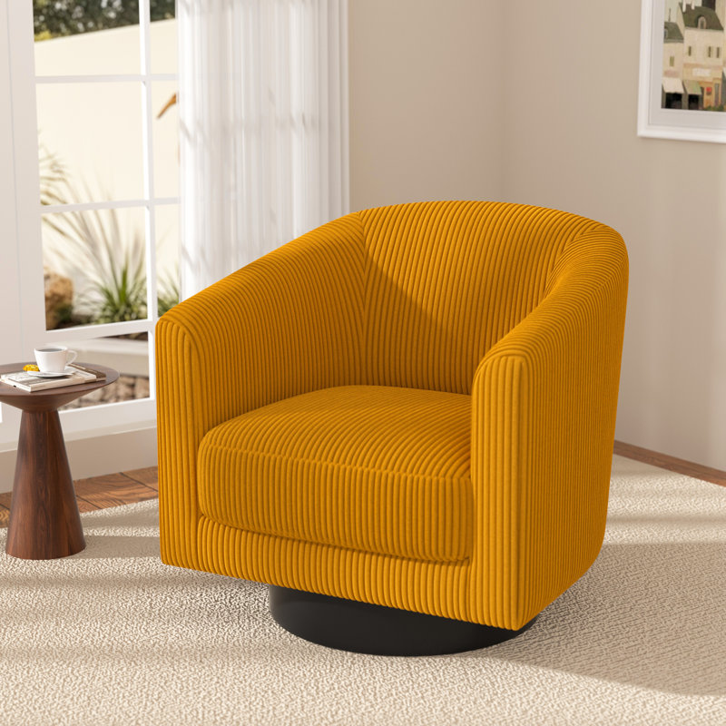 Fauteuil demi-tonneau pivotant Corduroy, Orange chaud