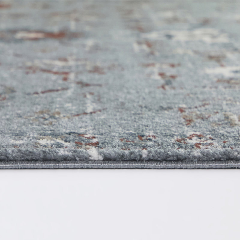 Thaddeus Blue/Rust Distressed Medallion Area Rug, 7'10" x 10'