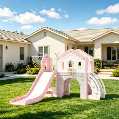 Foldable Toddler Slide for Kids Ages 1-3, Indoor Outdoor Freestanding Baby Slide with Anti-Slip Ladder, HDPE Plastic Slide Playground, Easy Storage, 154 lbs Capacity