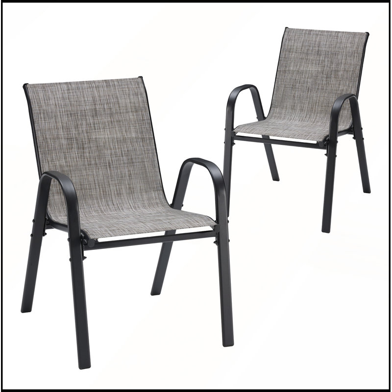 Set of 2 Stackable Outdoor Dining Chairs for All-Weather Use and Space Efficiency, 2, Gray