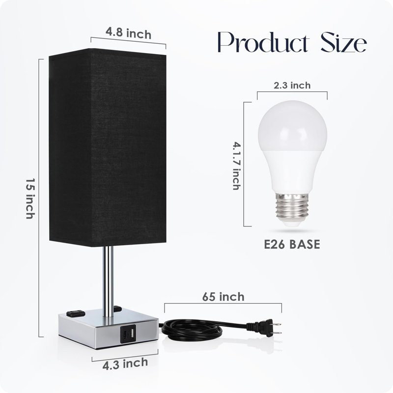 Lampe de chevet pour chambre à coucher, Noir, noir, noir, noir, Chrome