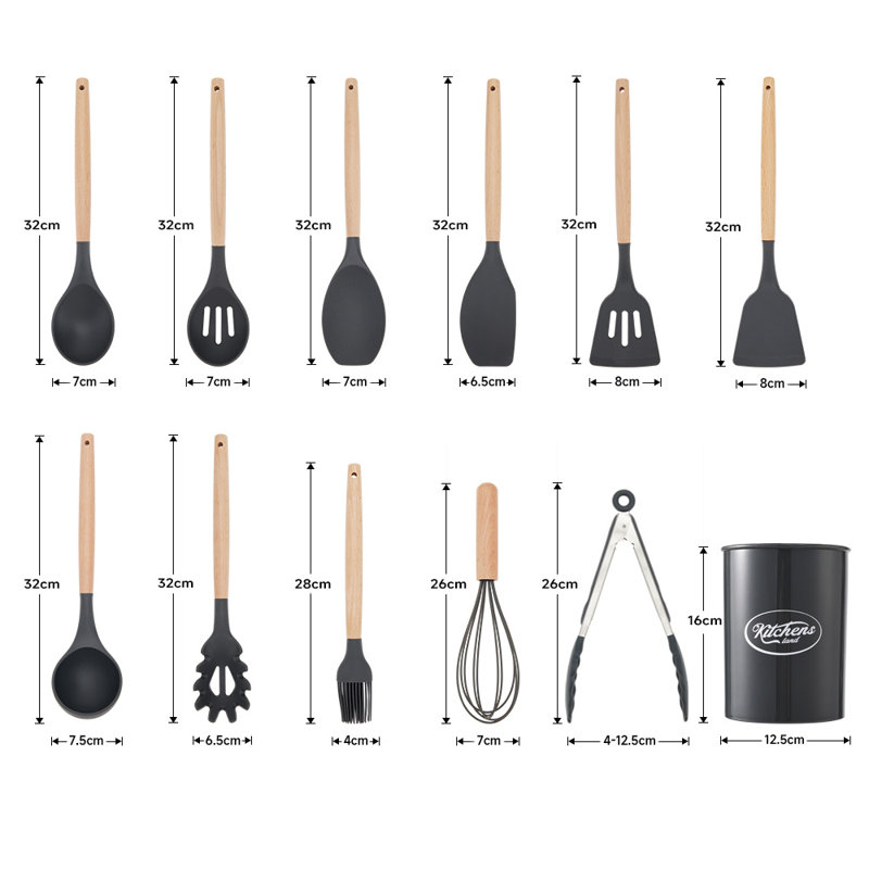 17 Stories 12 Piece Cooking Utensil Set with Utensil Crock, Dark Grey
