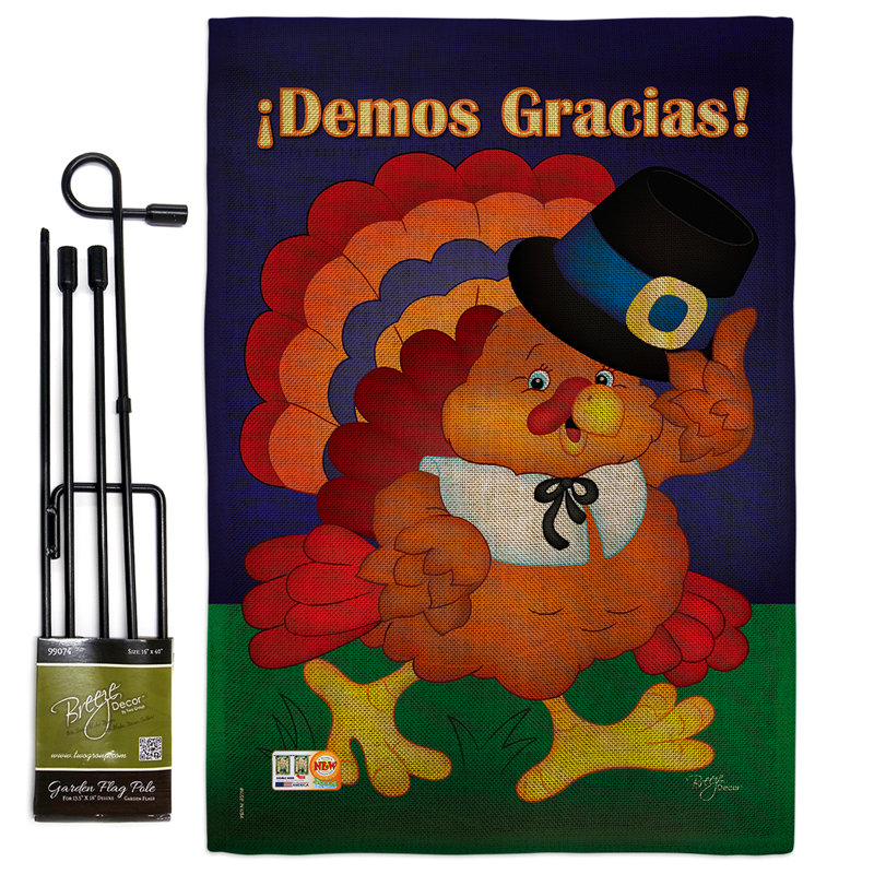 Démos gracias automne, impression de thanksgiving à 2 côtés, en toile jute 19 po x l 13 po ensemble de drapeau