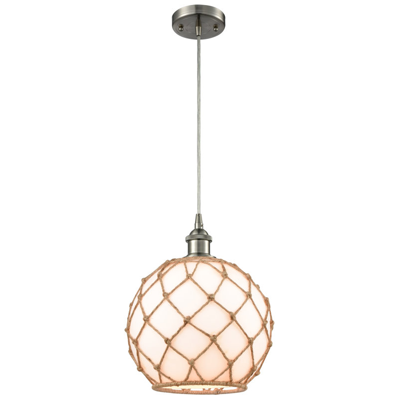 Luminaire suspendu sphère 1 lumière Tobey, Blanc / Brun, Nickel satiné brossé, H 133 po x l 10 po x P 10 po