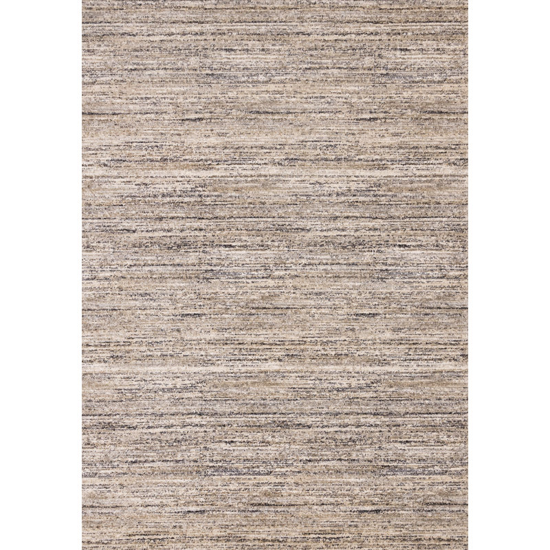 Tapis abstrait gris, beige, blanc, neutre et très fréquenté, Rectangle 5 pi 3 po x 7 pi 7 po