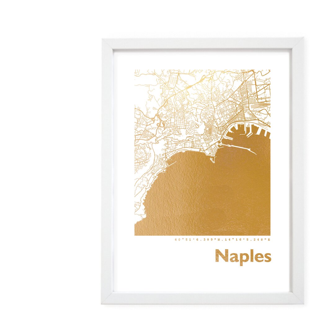 Gerahmtes Papierbild - Grafikdruck „Naples Map”