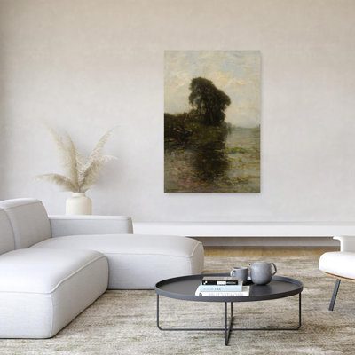 Moody River Reflections Peaceful Serene Tranquil Lily Landscape Nature Wall Art Print by Mathieu - Wrapped Canvas Print