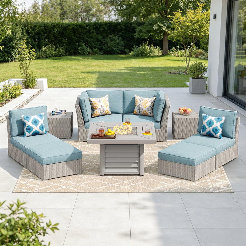 Baecher 9 Piece Resin Wicker Sectional Seating Group with Cushions