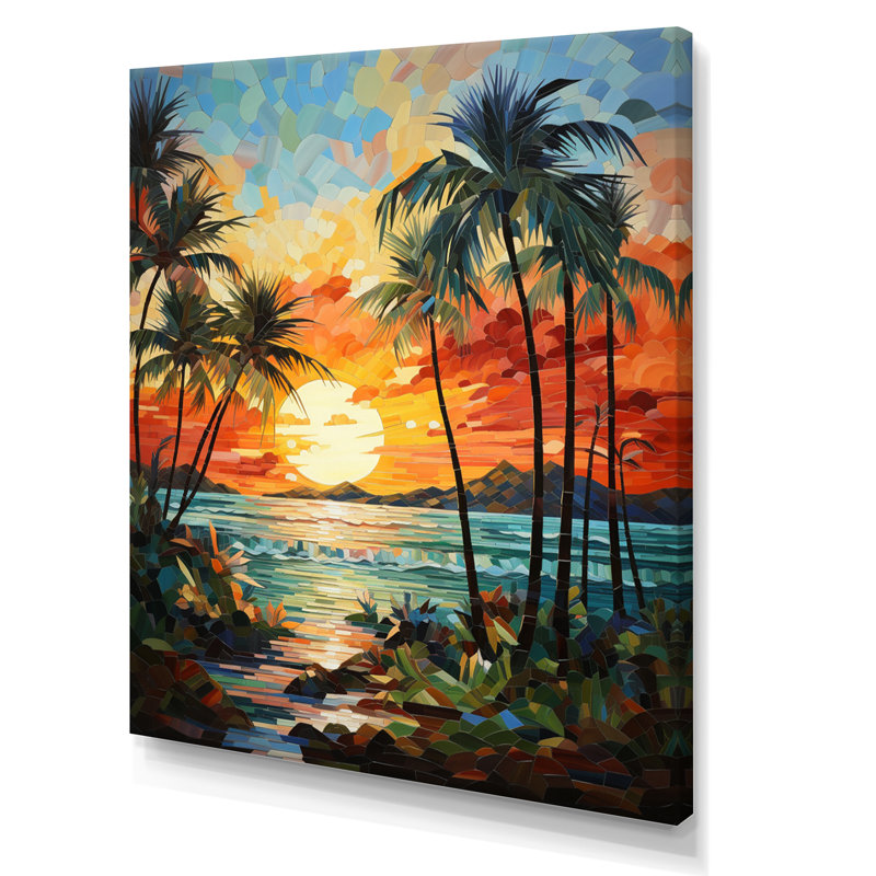 «Trewet Orange Palm Trees Mosaic III», art mural palmiers, impression sur toile encadrée, 32" H x 24" W, Toile tendue