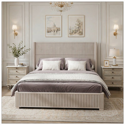 Structure de lit plateforme en bois massif avec tête de lit, aucun sommier nécessaire, assemblage facile, très grand, durable et élégant