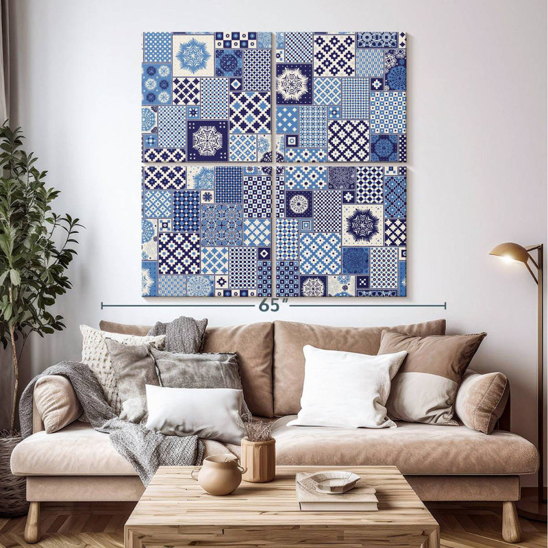 Blue Geometric Patchwork, 50" H x 50" W