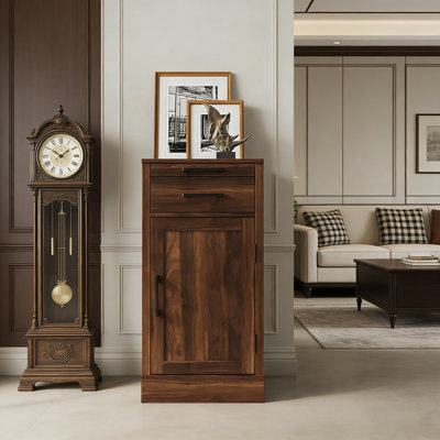 Brown Walnut Modular Wine Bar And Buffet Cabinet With Spacious Storage For Dining Room Elegance