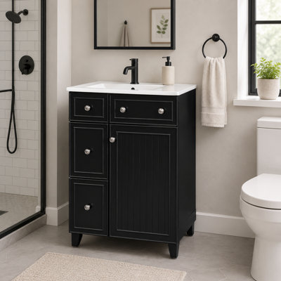 Ensemble de meuble-lavabo compact 24 po, lavabo encastré en céramique, deux tiroirs de rangement et une porte d'armoire pour les petits espaces