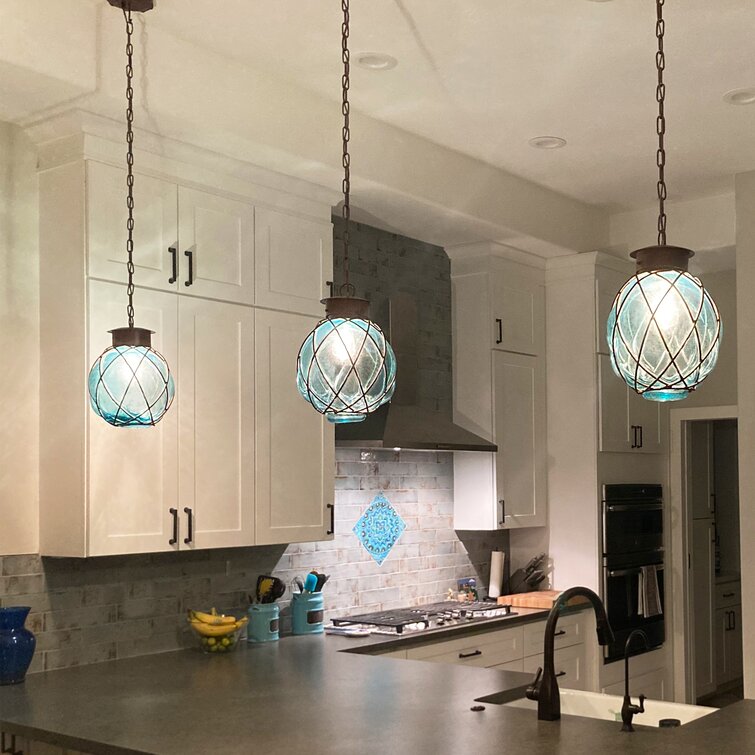 Slavin 1 - Light Unique / Statement Globe Pendant with Wrought Iron Accents Rosecliff Heights