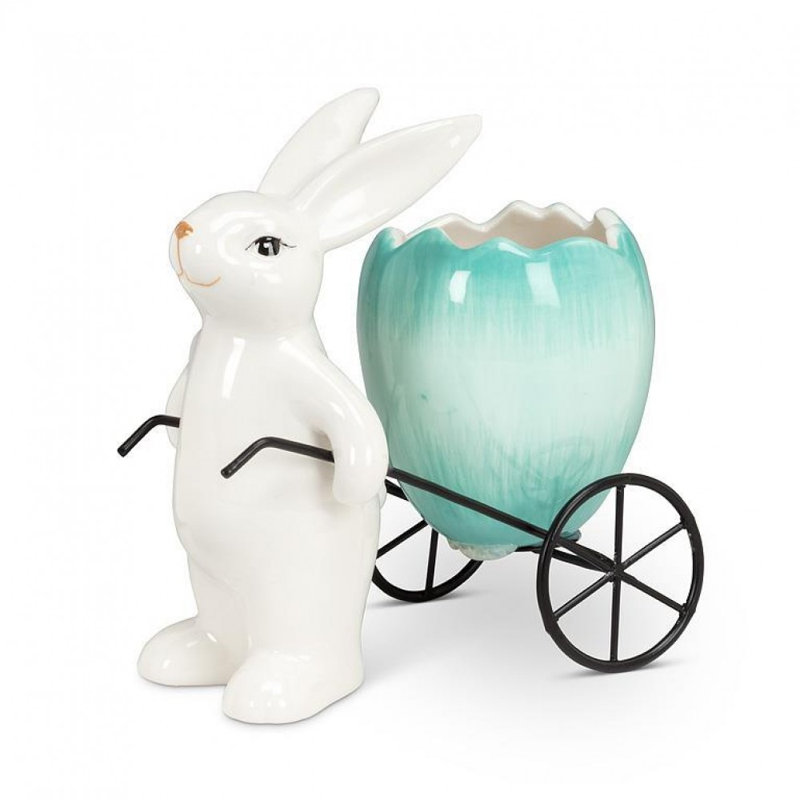 Figurine lapin avec chariot à œufs