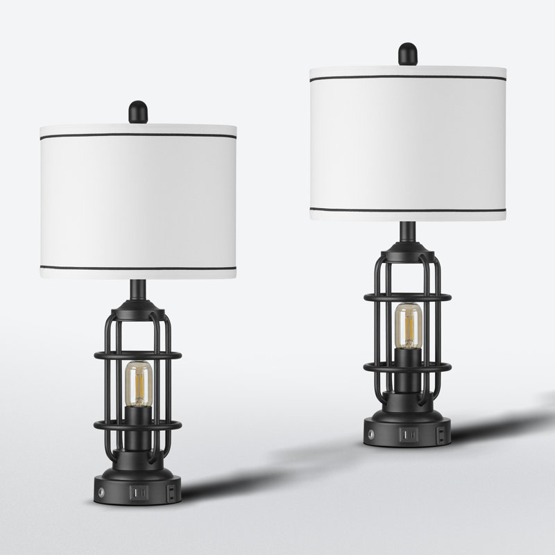 Ensemble de lampes de table en métal 26 po avec port USB, port de type C et prise de courant Teasia