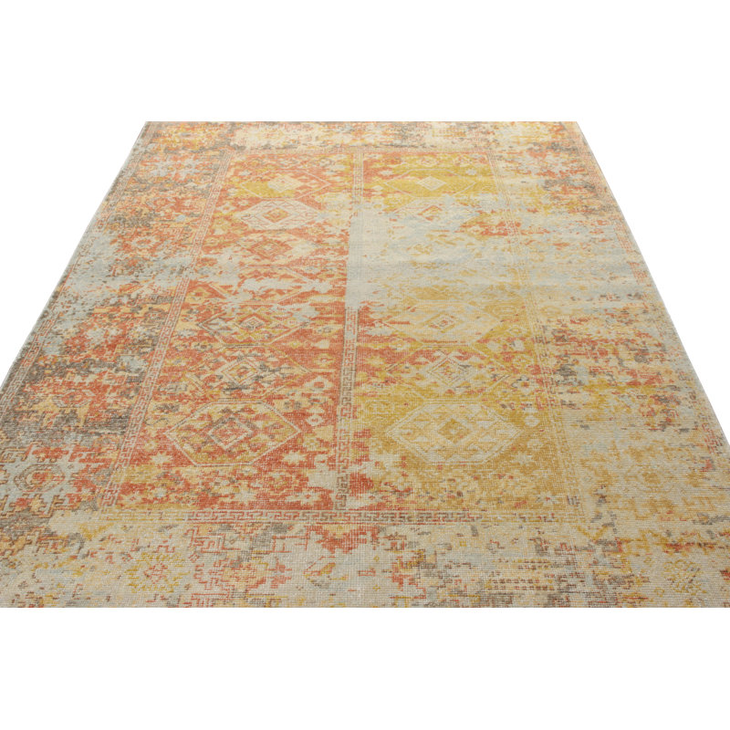 Distressed Homage Hand Knotted Wool Geometric Area Rug, Rectangle 10' x 14'