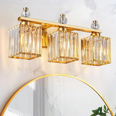Modern Crystal Bathroom Vanity Light Fixture With K9 Crystal Shades And Durable Finish For Over Mirror Lighting