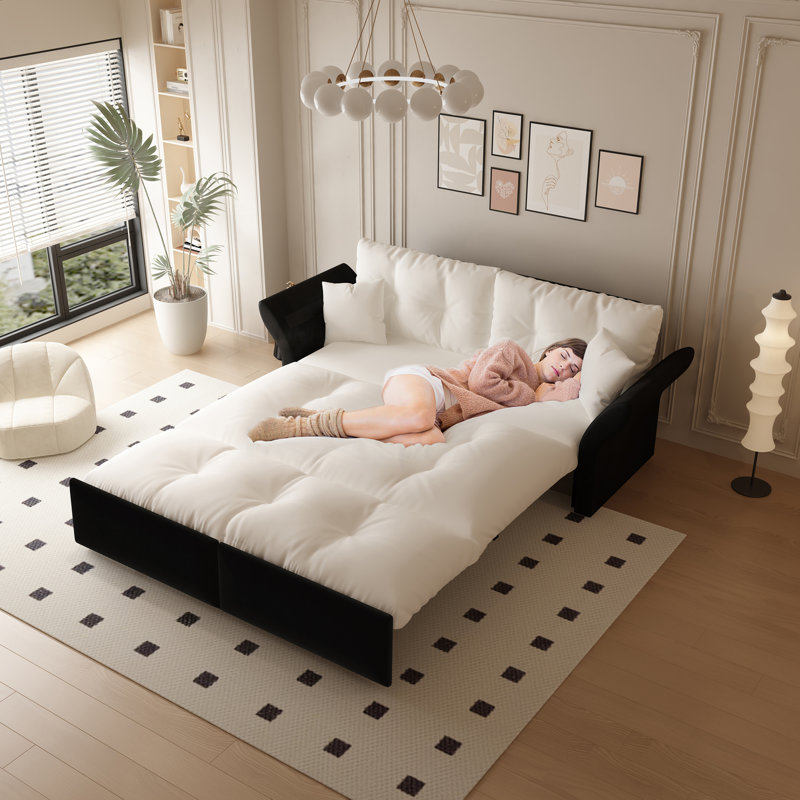 Canapé-lit convertible en velours 74,8 po, Beige