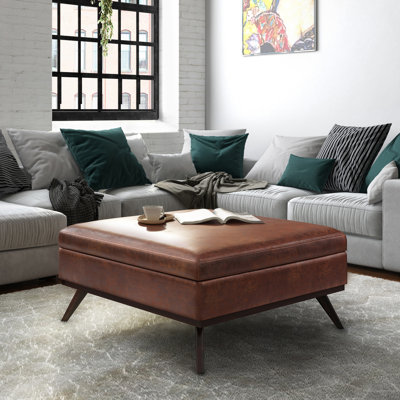 Owen 40"W Upholstered Mid-Century Modern Square Lift-Top Ottoman with Ample Storage