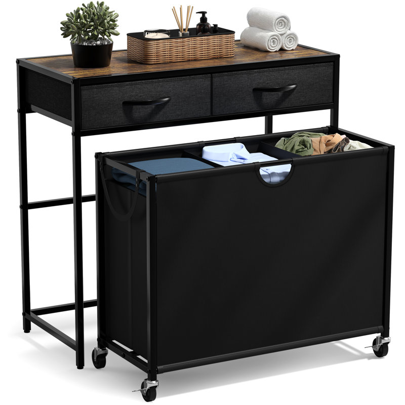 Commode à 3 tiroirs Sorbus avec roulettes et 2 tiroirs, noir / brun, Noir / brun
