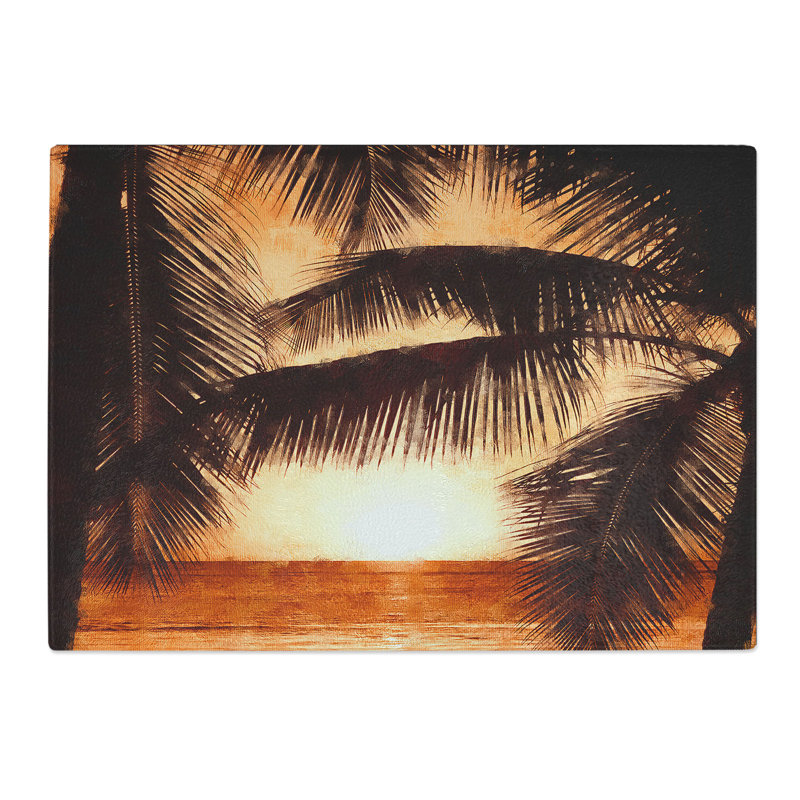 Tempered Glass Palm Tree Sunset Chopping Board, 20 cm x 28.5 cm