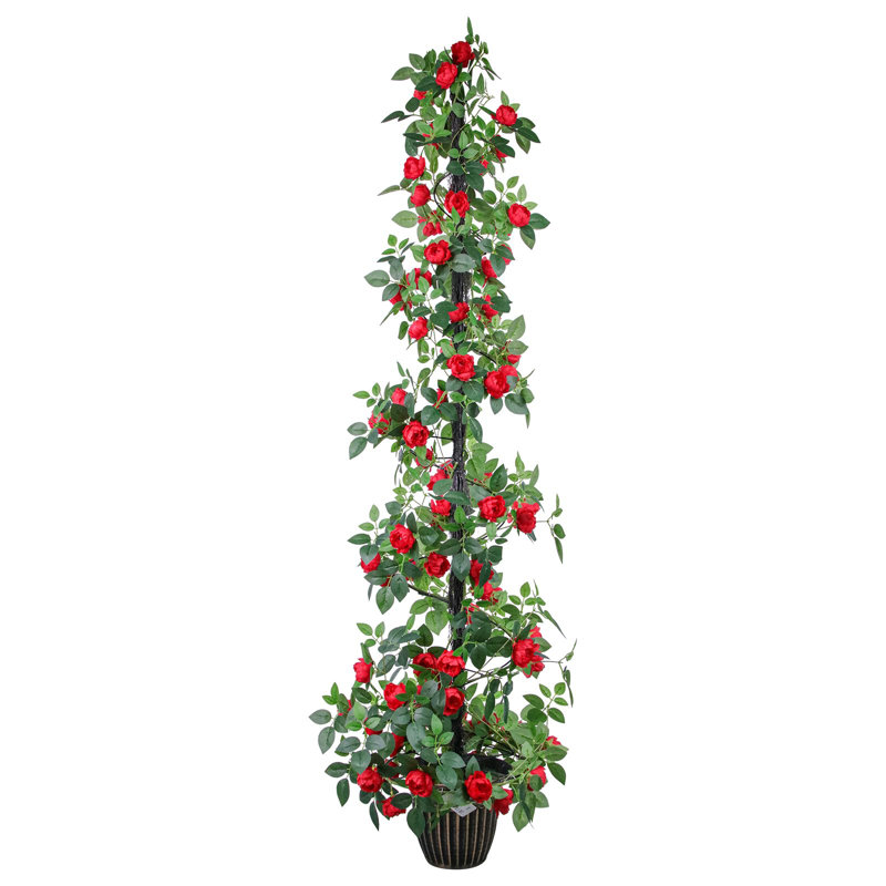 Artificial Rose Tree in Pot, Tall Faux Bloom Plant for Living Room, Bedroom or Home Decor, Red Rose, 150cm