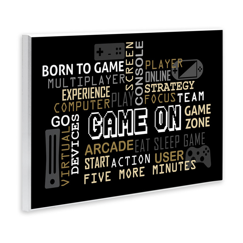 «Game On Gamer», plaque murale typographique, design par Kim Allen, H 10 po x l 15 po
