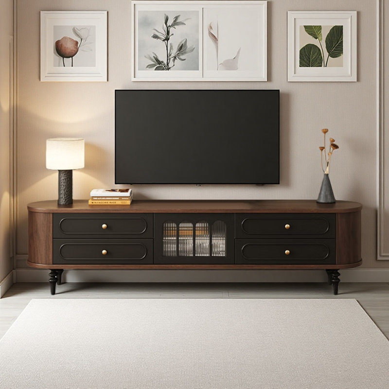 Meuble télé French Light Luxury Design, H 20,87 po x L 78,74 po x l 15,75 po, Noir / brun noix