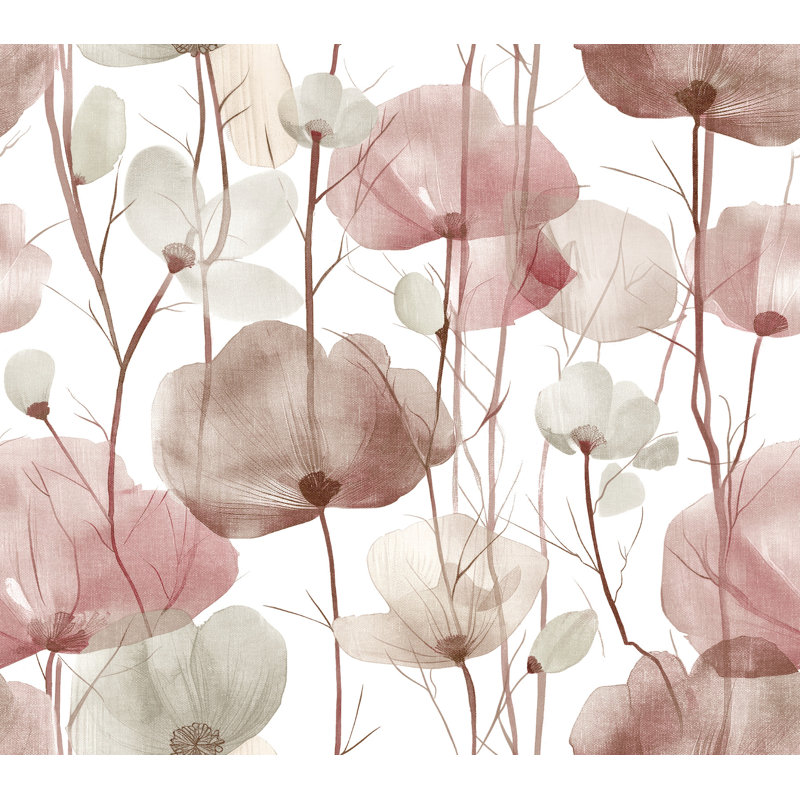 Papier peint floral rouge Cotswolds Poppies, Rouge